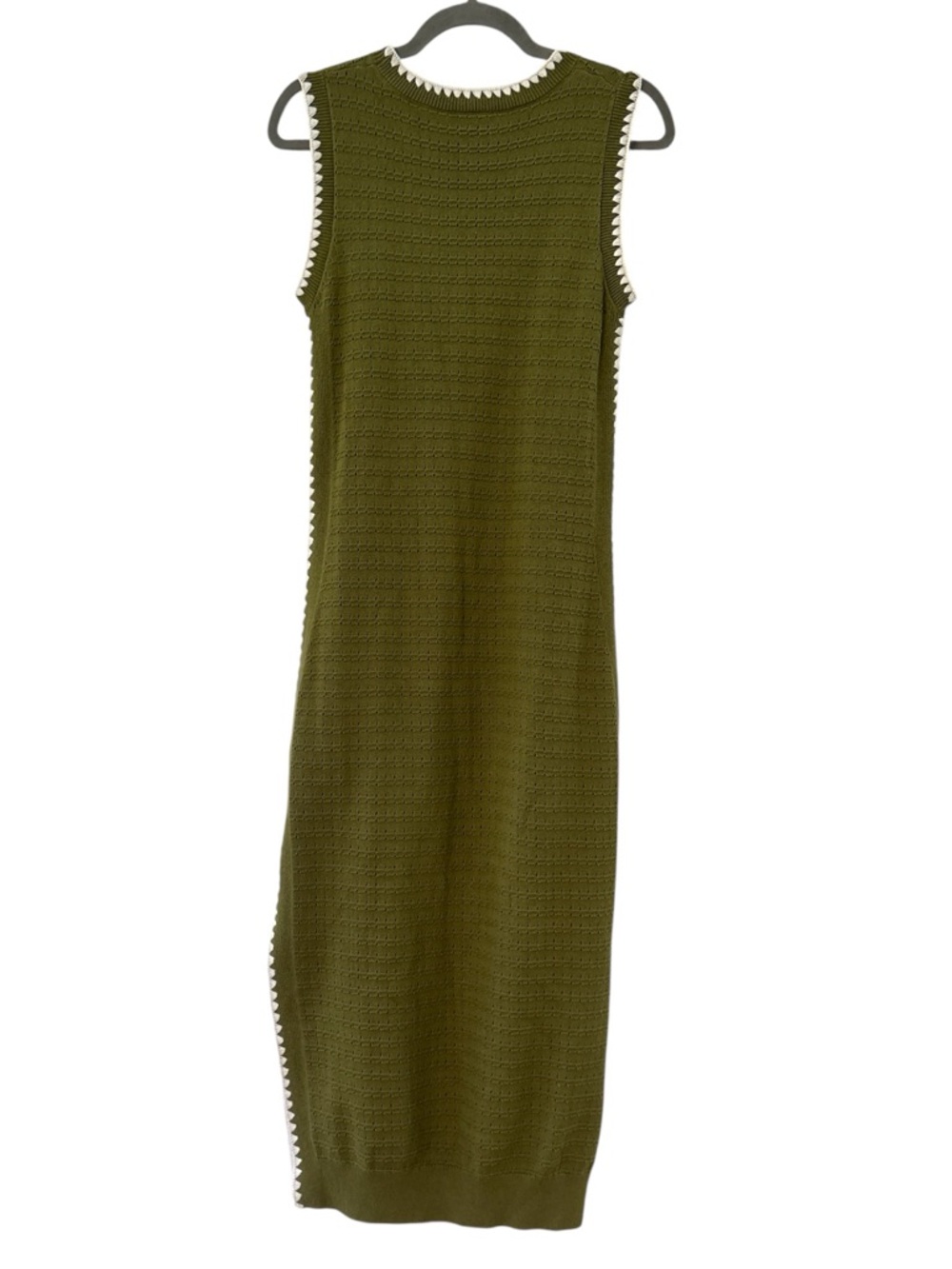 Varley Dwight Knit Midi Dress Olive Green White Trim Size Extra Small - Picture 8 of 9